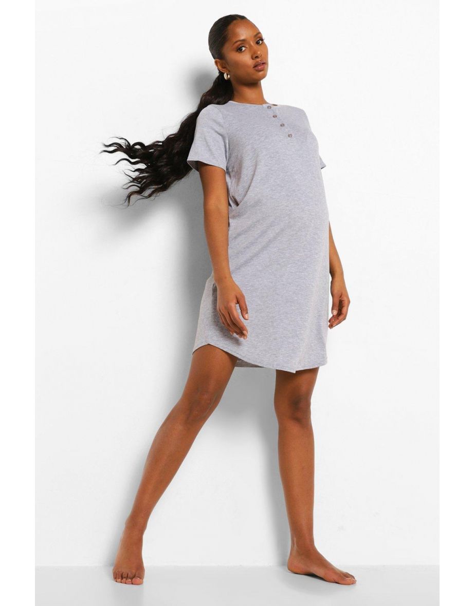 Maternity Half Button Front Nightie - grey - 3