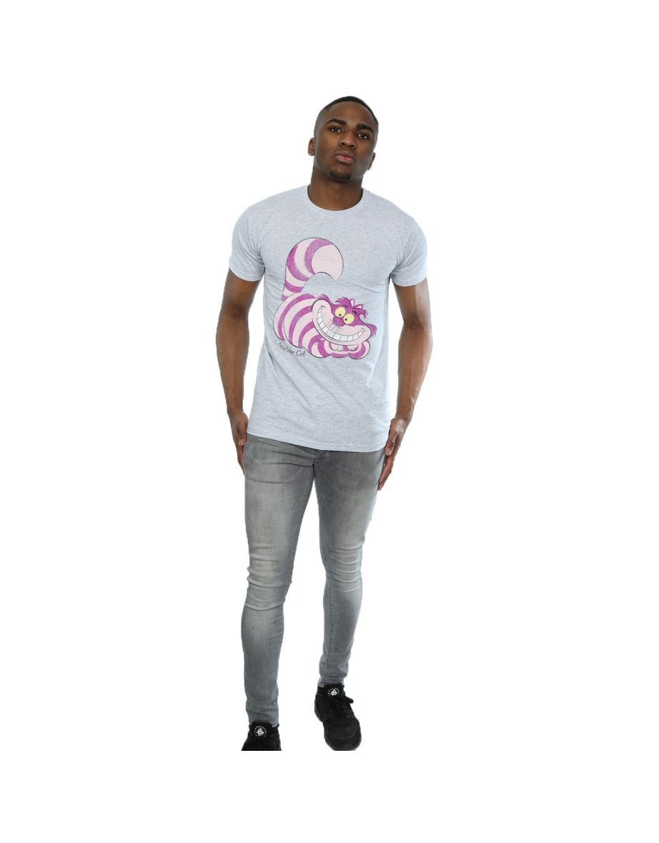 Alice In Wonderland Mens Cheshire Cat Cotton T-Shirt - Heather Grey - 3