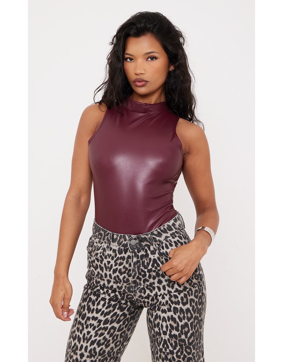 Maroon Faux Leather Bodysuit