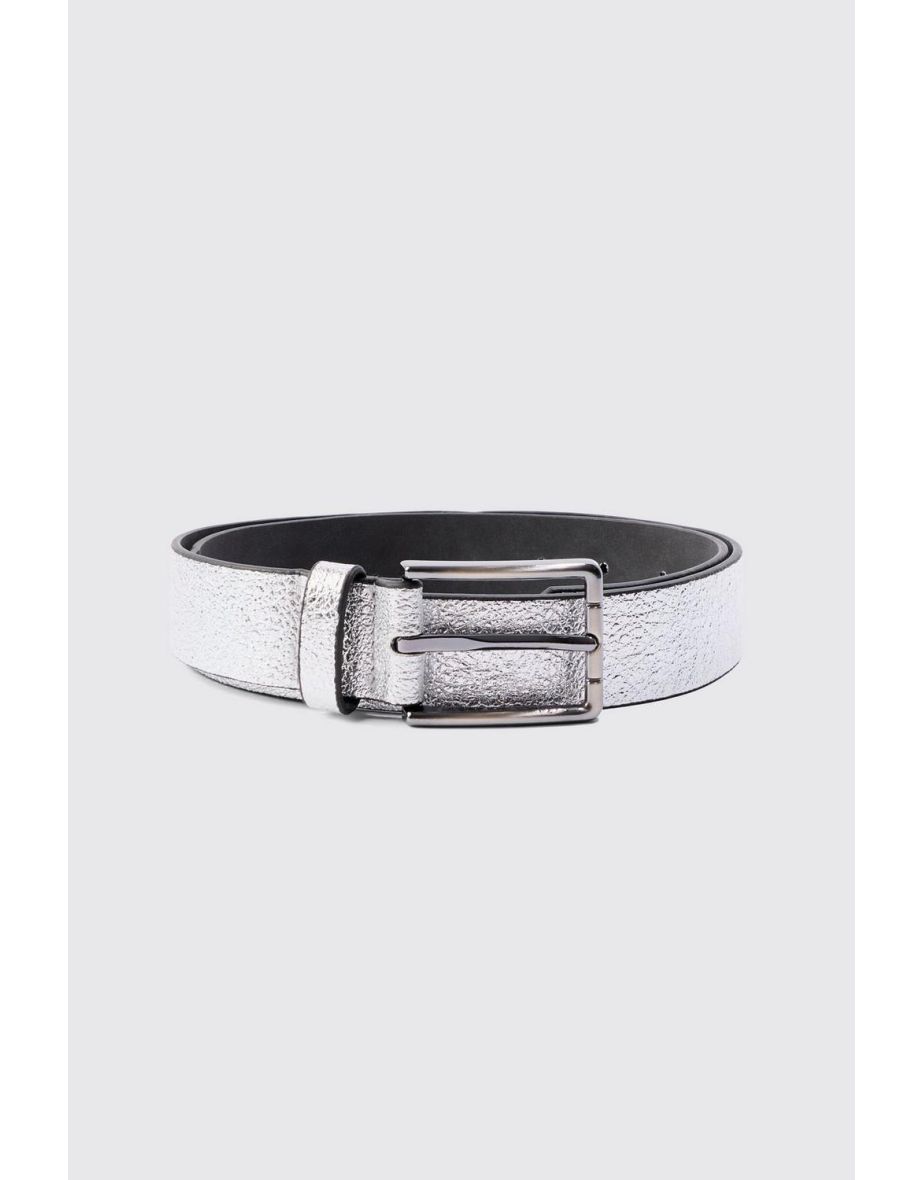 Grain Texture Belt In Silver - silver
