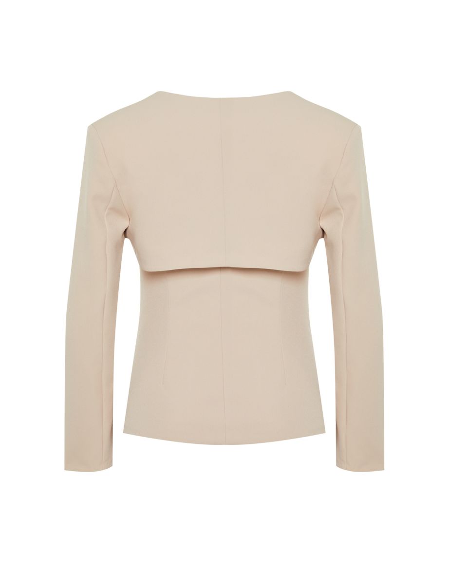 Beige Bolero Detail Woven Blazer Jacket - 7