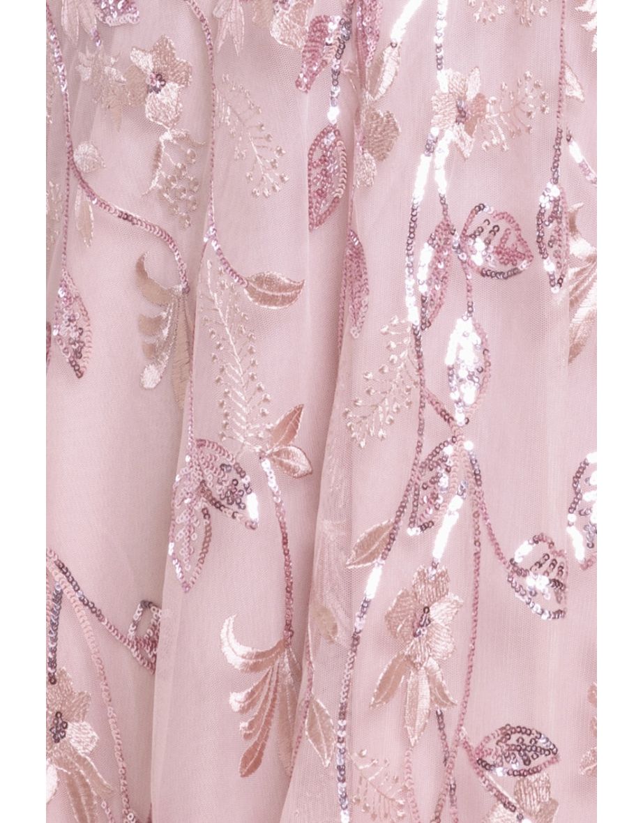Goddiva Flared Sleeve Embroidered Maxi Dress - Blush - 3