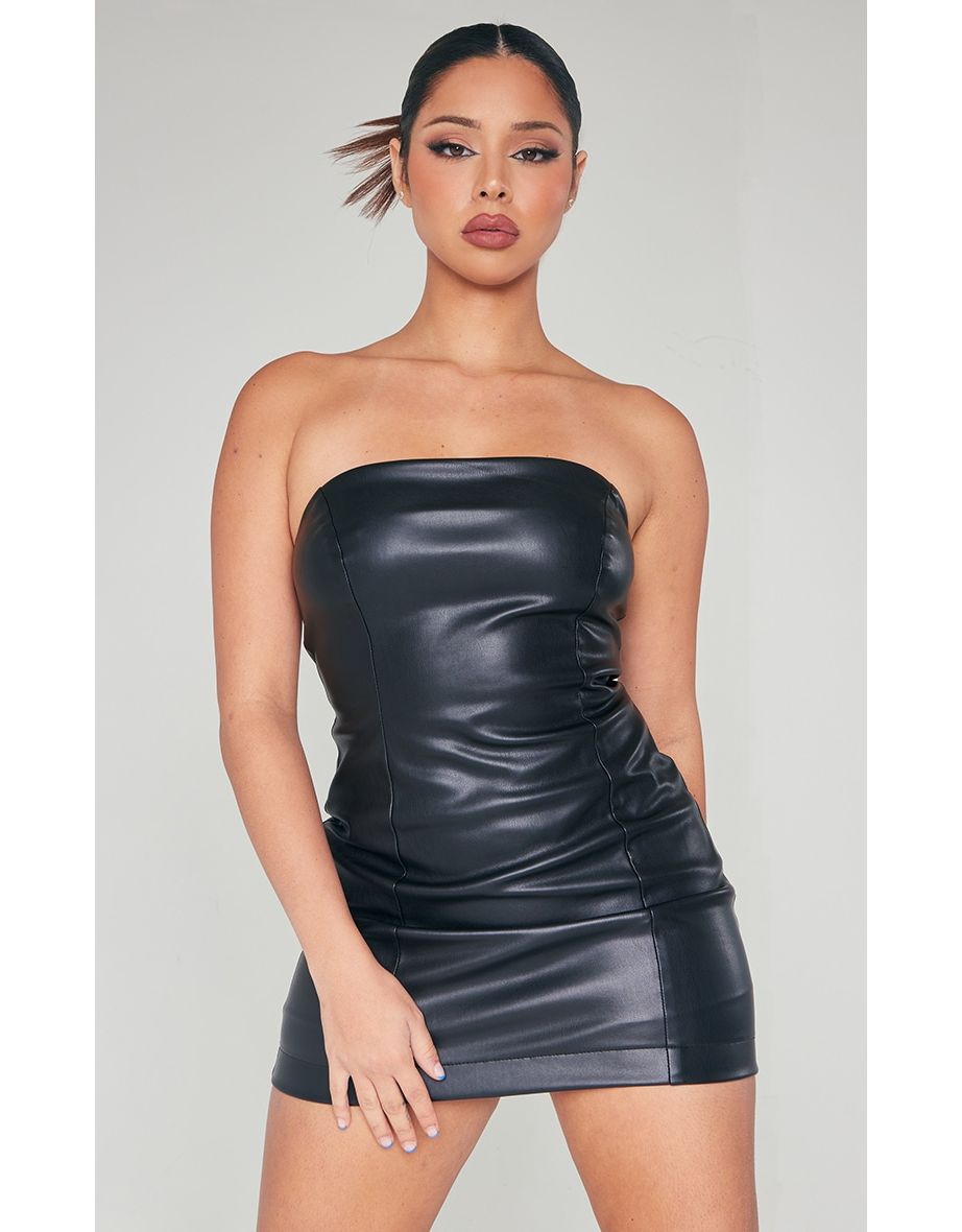 Black pu bodycon dress hotsell