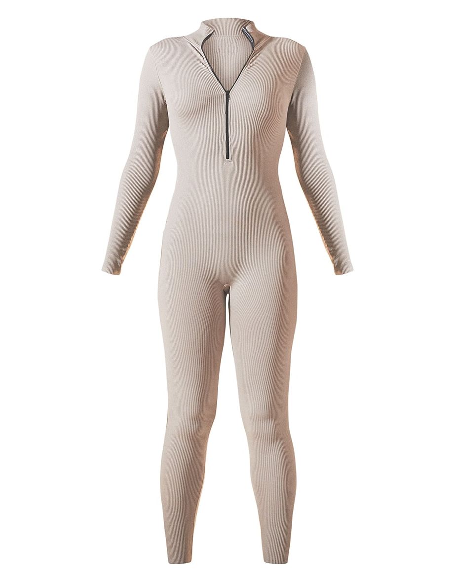 Stone Structured Contour Rib Zip Jumpsuit - 4