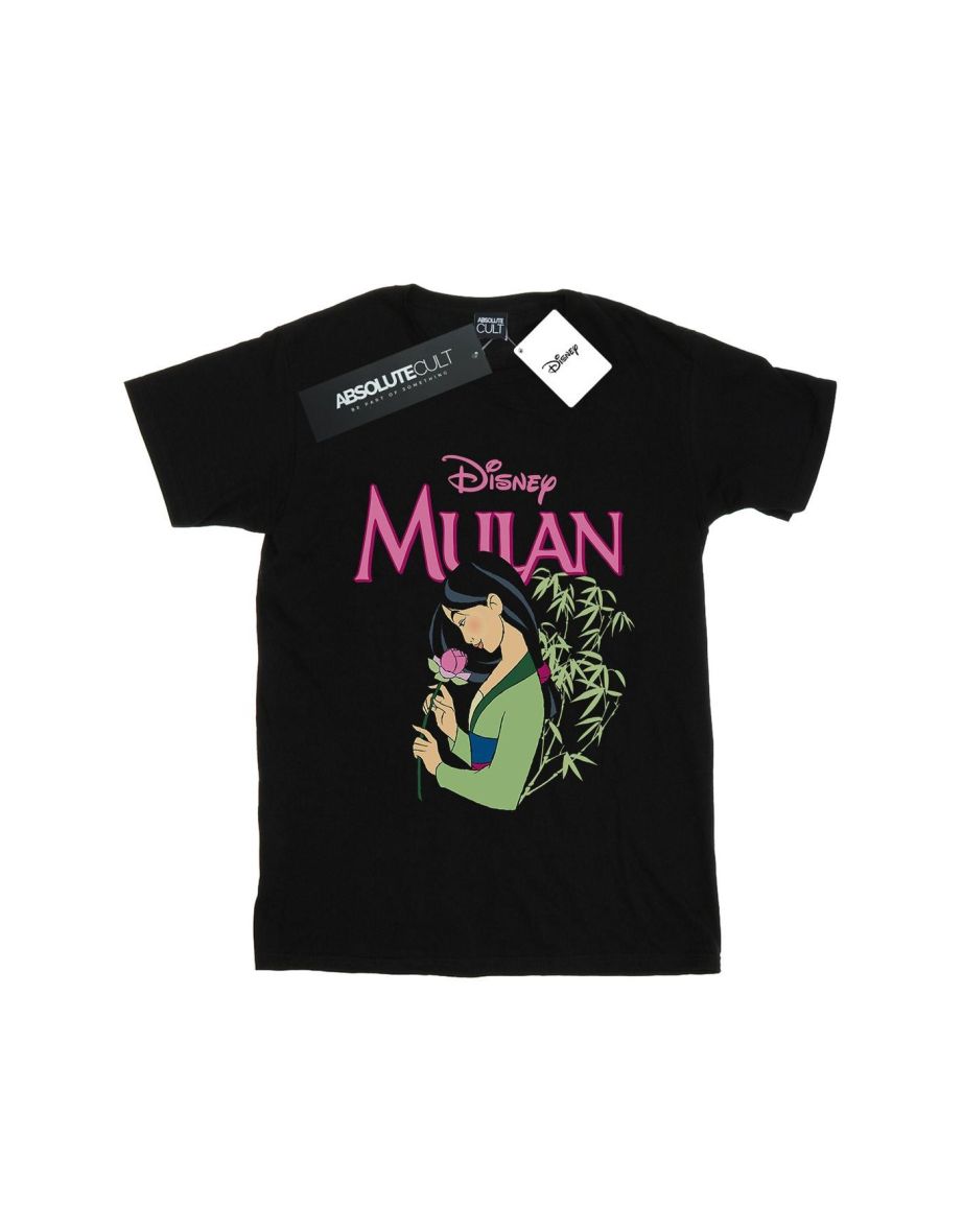 Disney Girls Mulan Pink Magnolia Cotton T-Shirt - Black - 1