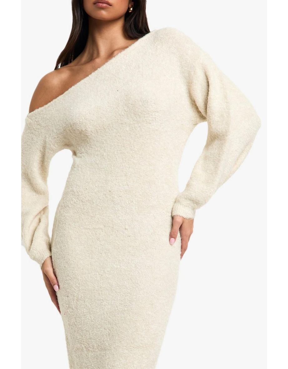 Off The Shoulder Borg Knitted Maxi Dress - 3