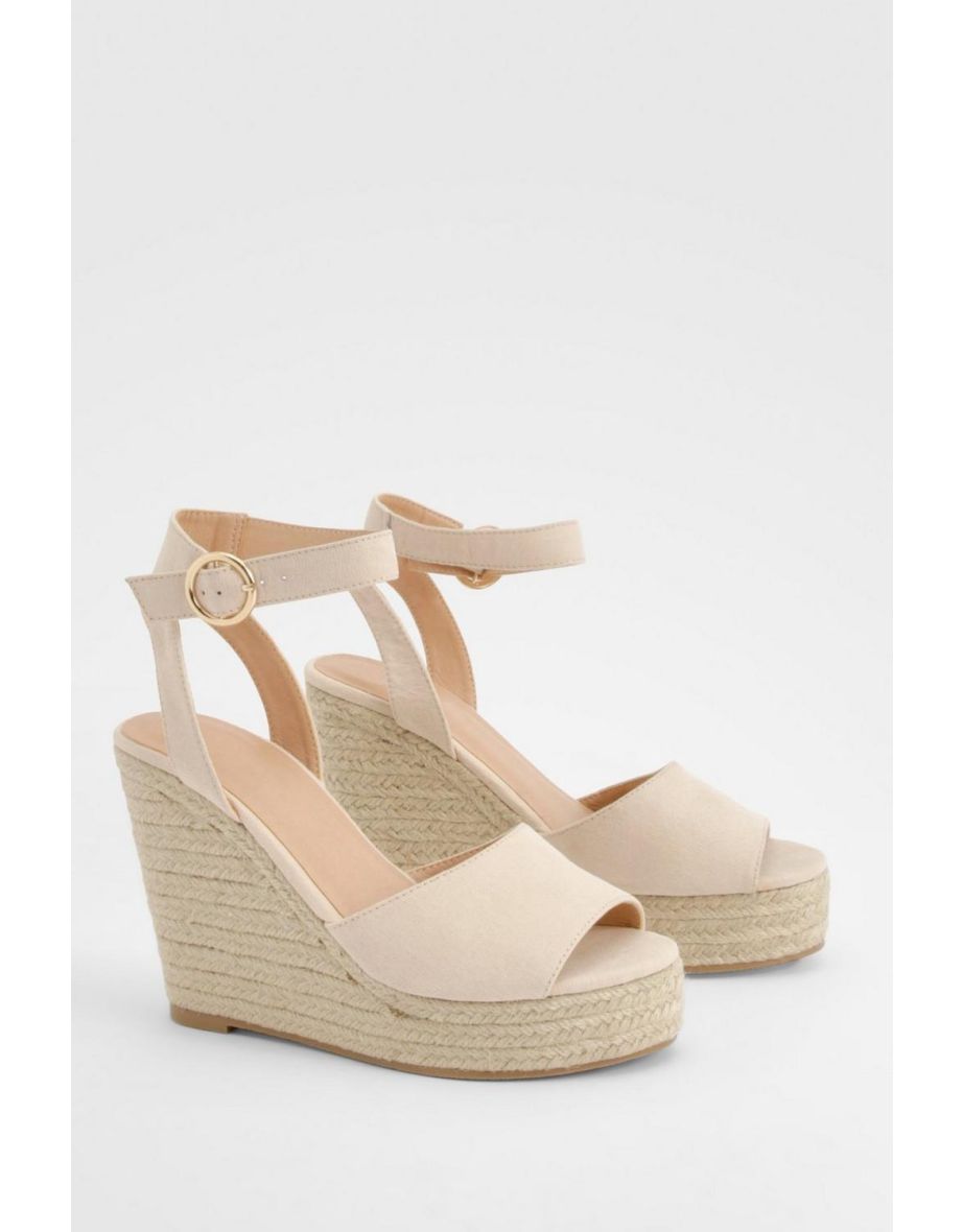Peep Toe Espadrille Wedges - nude