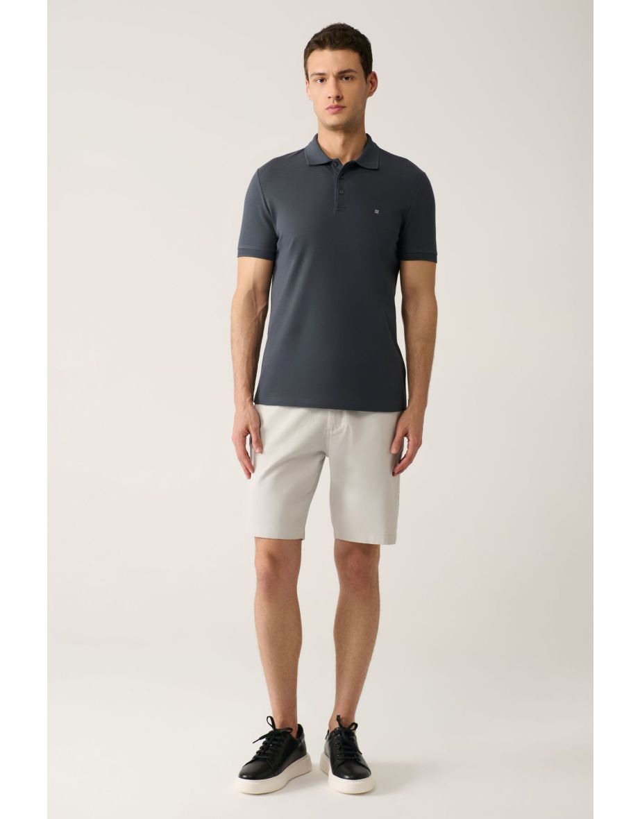 Men's Anthracite 100% Cotton Cool Keeping Standard Fit Normal Cut Polo Neck T-shirt