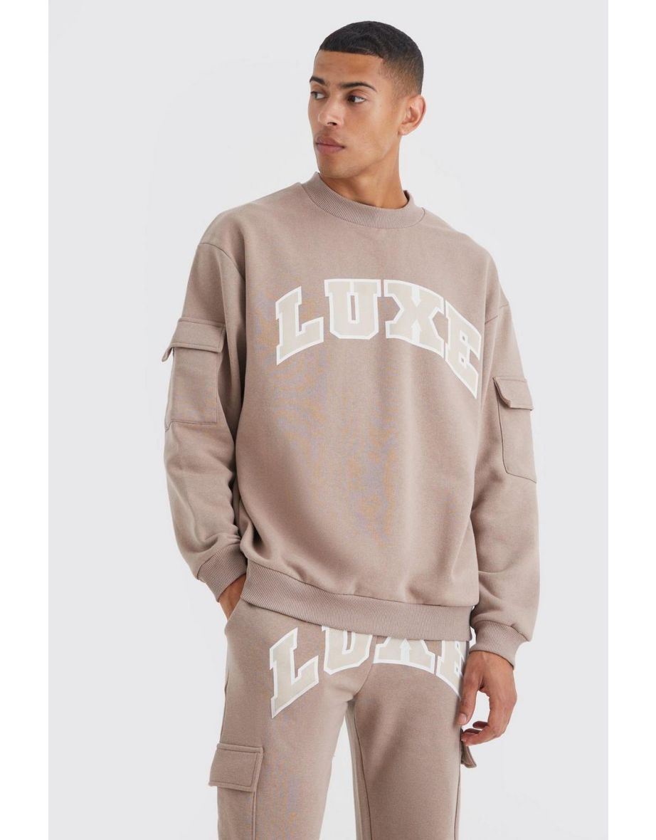 Luxe Graphic Cargo Pocket Gusset Tracksuit - stone - 2