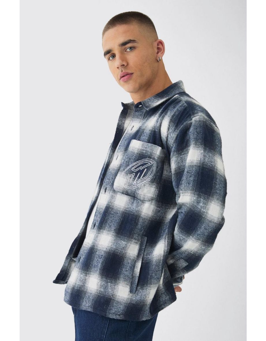 Oversized Pocket Detail Check Overshirt - black - 2