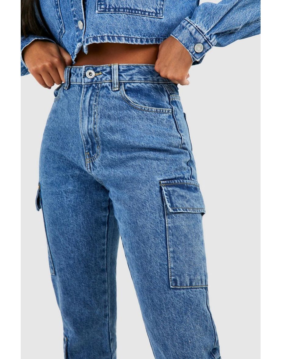 Basics Slim Cargo Jeans - acid wash dark blue - 3