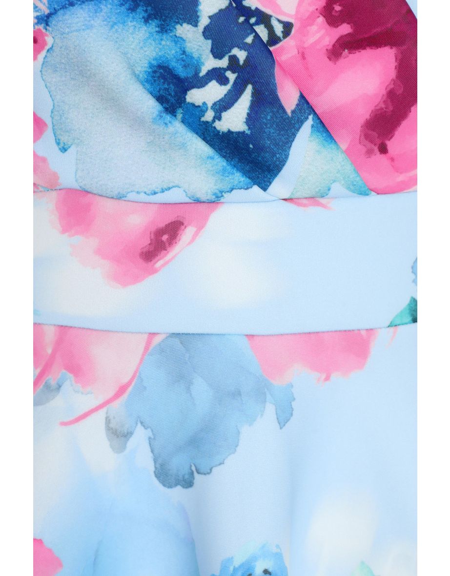 Blue Floral Bardot Skater Midi Dress - 5