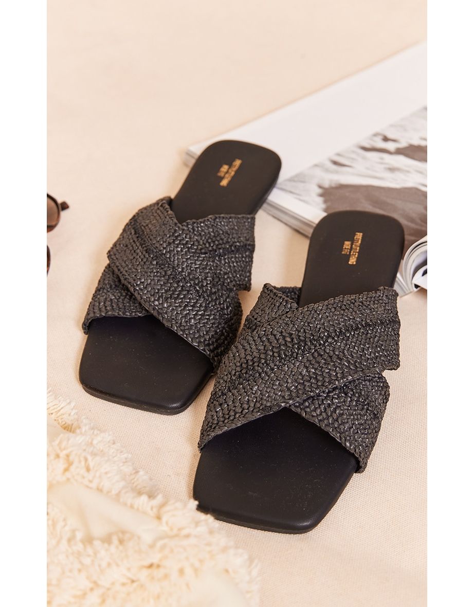 Prettylittlething Black Toe Cross Strap Slippers - 3