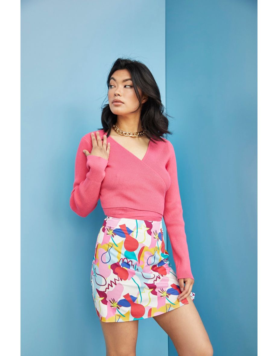 Glamorous Care Abstract Rainbow Print Side Split Mini Skirt