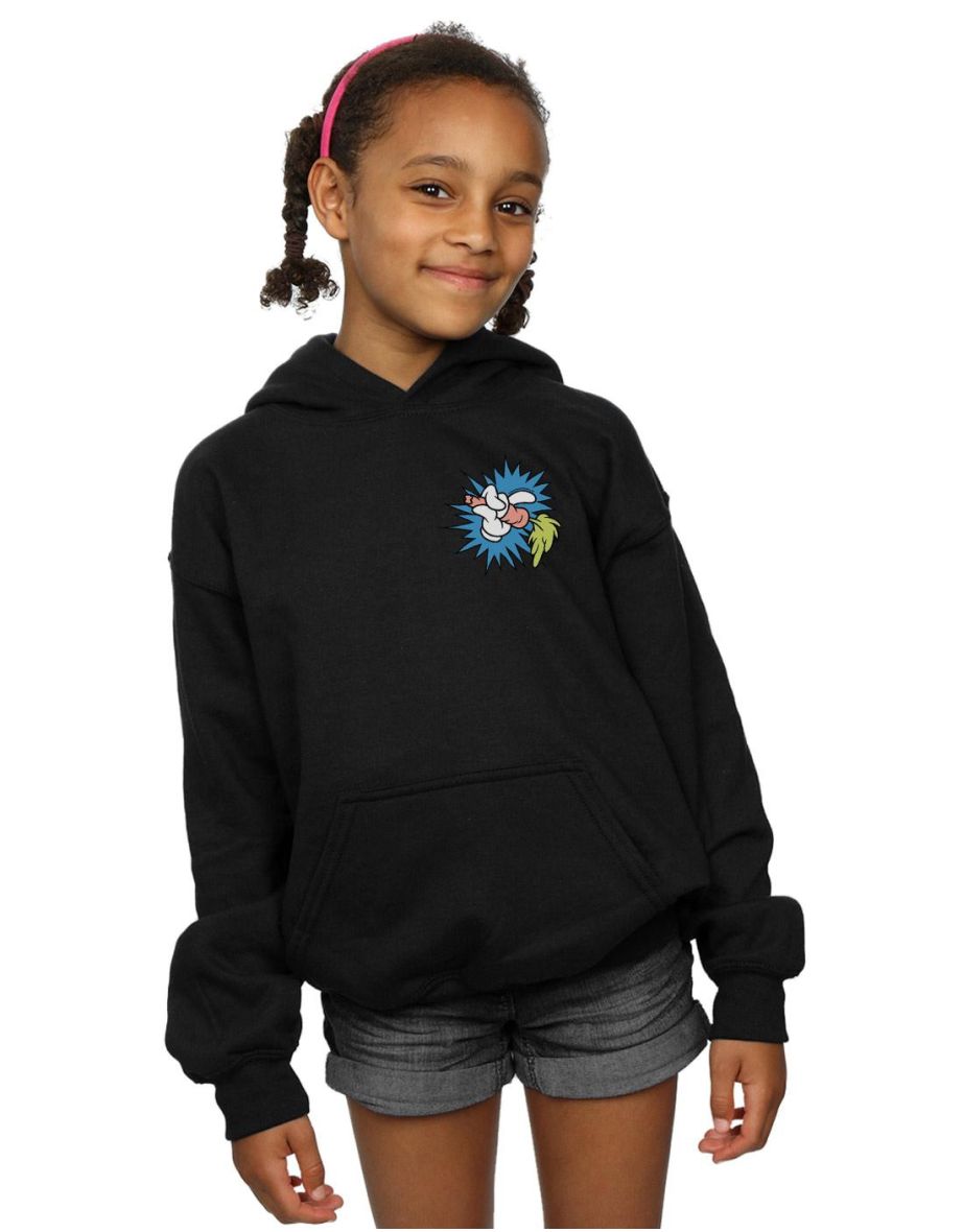 Looney Tunes Girls Bugs Bunny Carrot Breast Print Hoodie - Black
