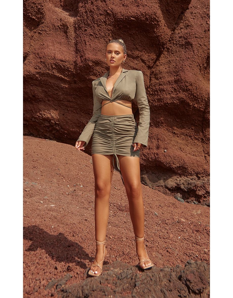 Khaki ruched skirt hotsell