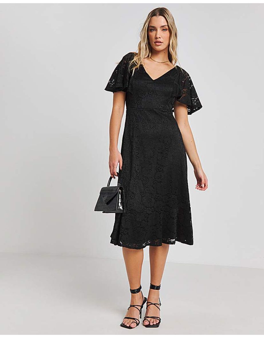 Joanna Hope Angel Sleeve Lace Midi Dress