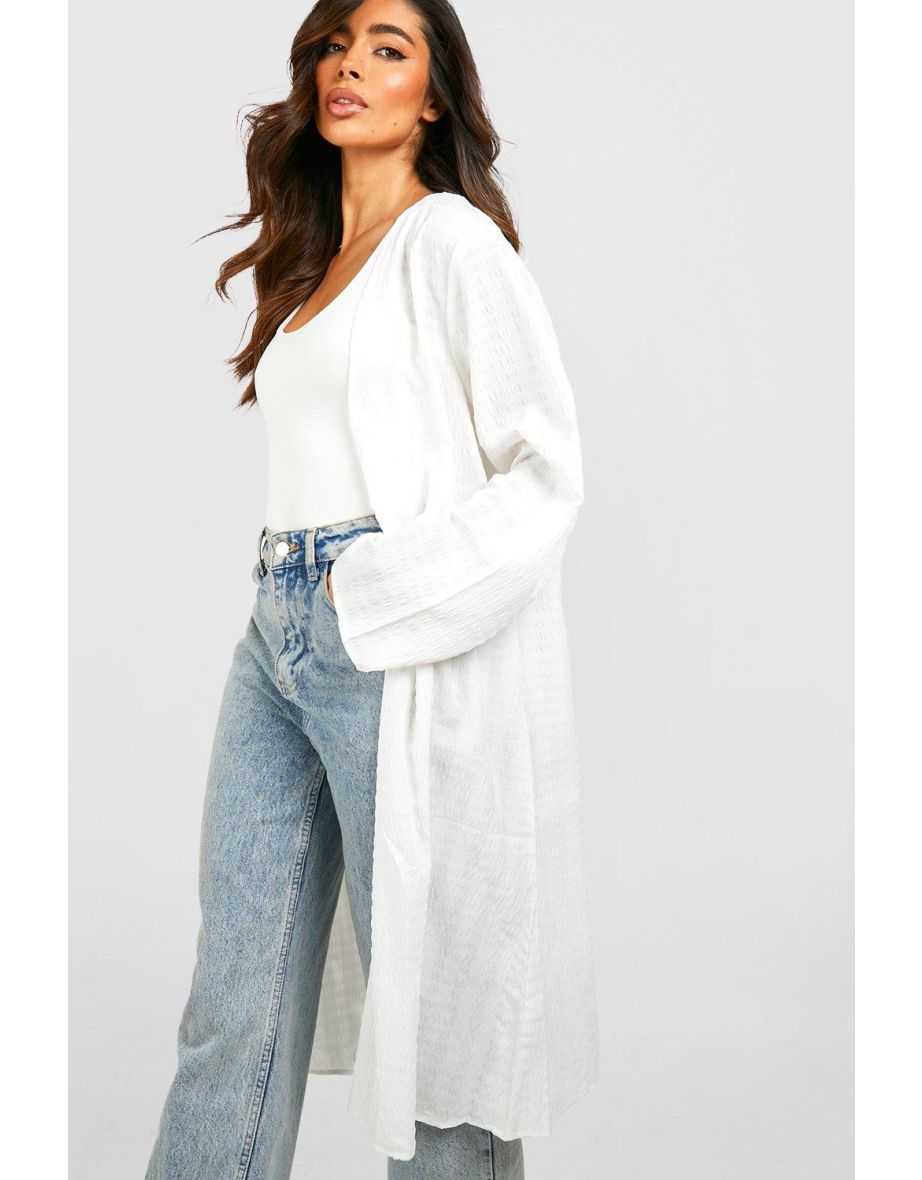 Textured Longline Kimono - white