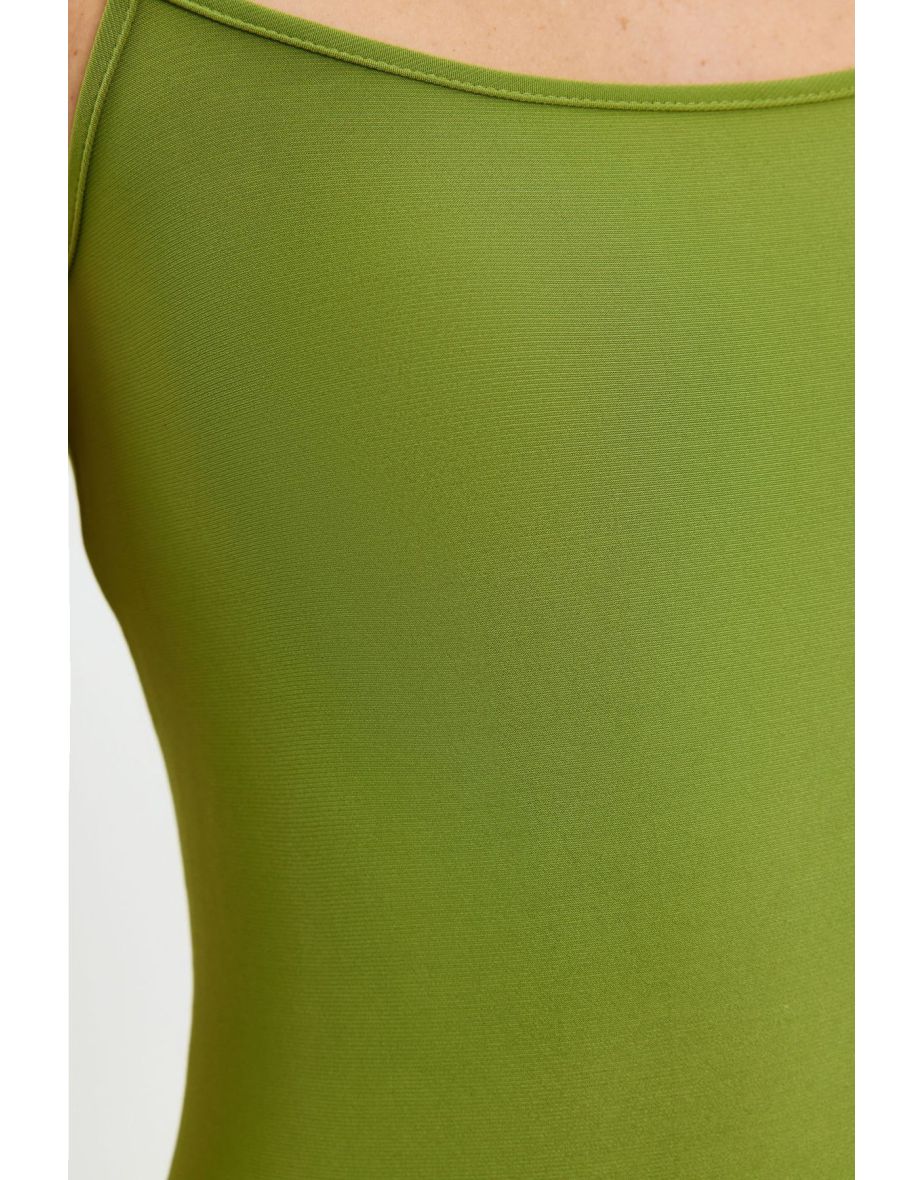 Green Fitted Strappy Maxi Stretchy Knitted Maxi Dress - 7