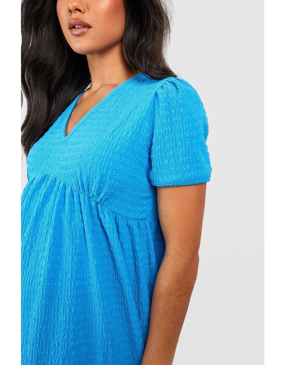 Maternity Textured Puff Sleeve Maxi Dress - turquoise - 3