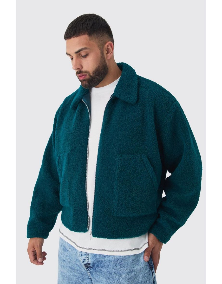 Plus Borg Harrington Jacket In Teal - teal