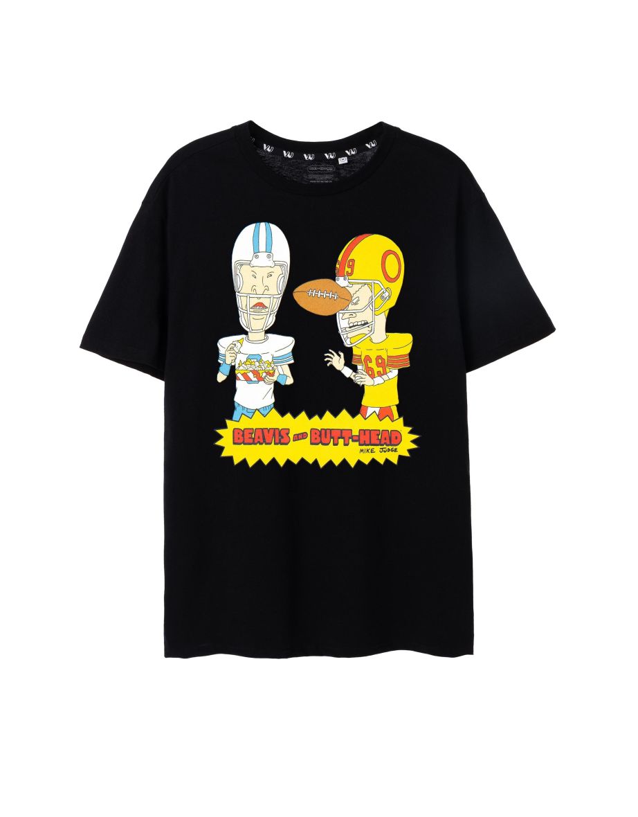 Beavis & Butthead Mens Football Short-Sleeved T-Shirt - Black