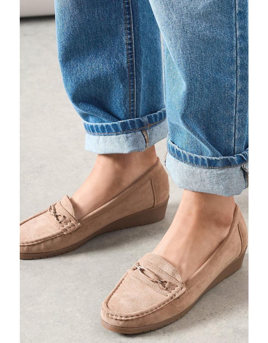 Good For The Sole: Viridiana Faux Suede Trim Detail Comfort Wedge Moccasin Loafers - 3