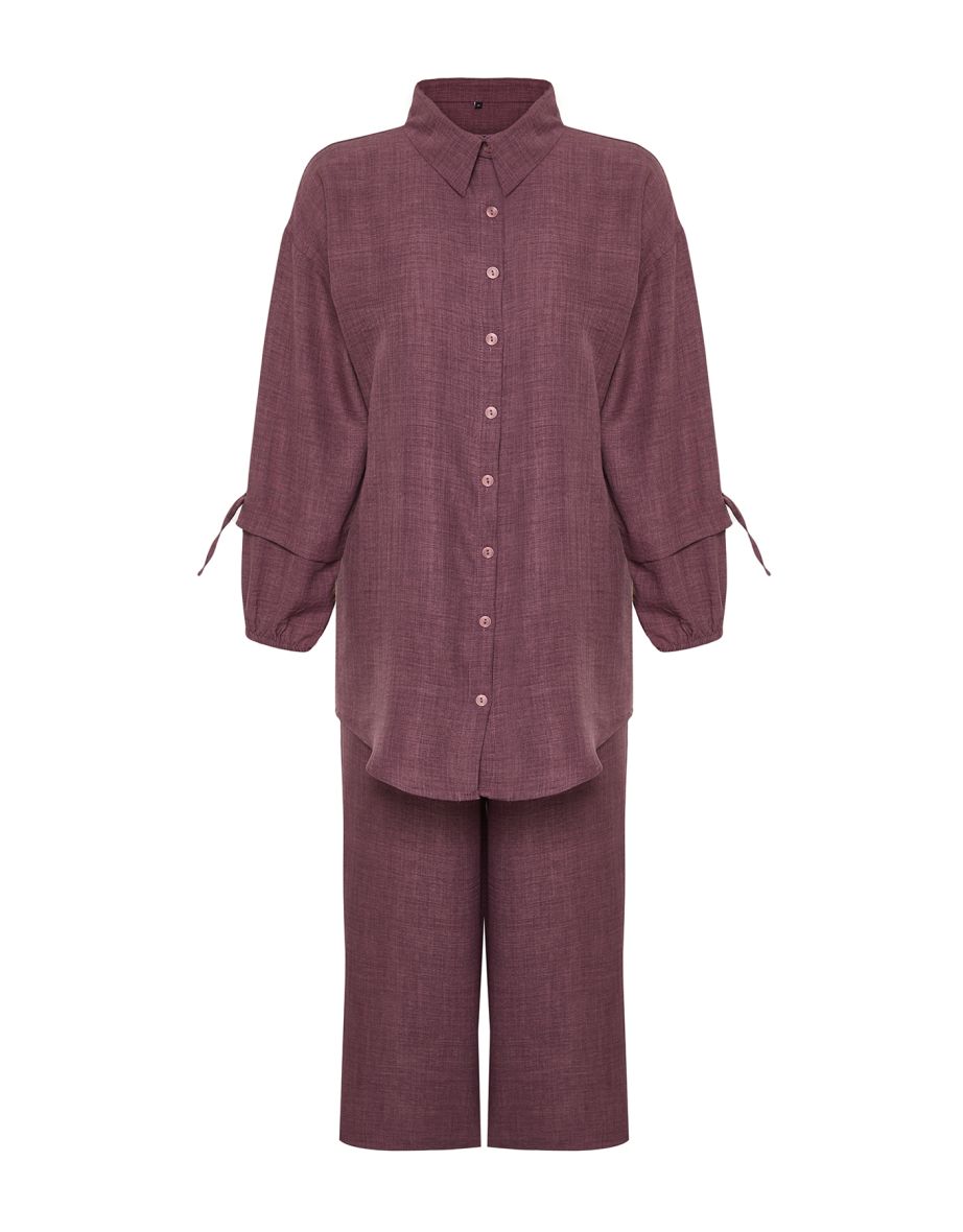 Damson Linen Look Woven Two Piece Set - 7