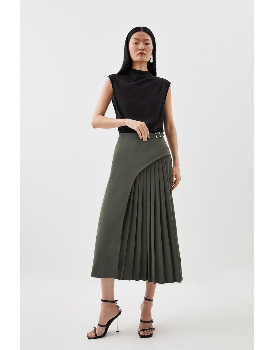 Buckle Detail Pleated Midi Skirt - 2