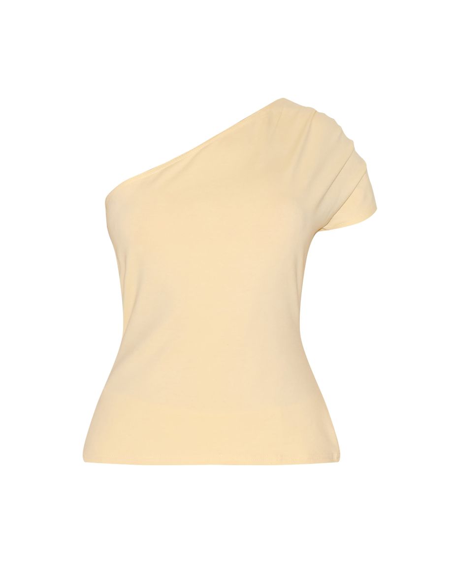 Butter Yellow Cotton One Shoulder Longline Top - 4