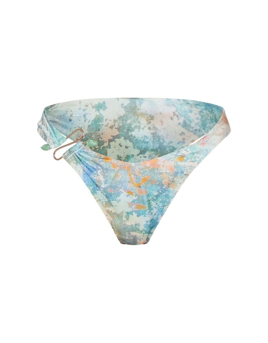 Green Mottled Print Silver Trim Bikini Top - 3