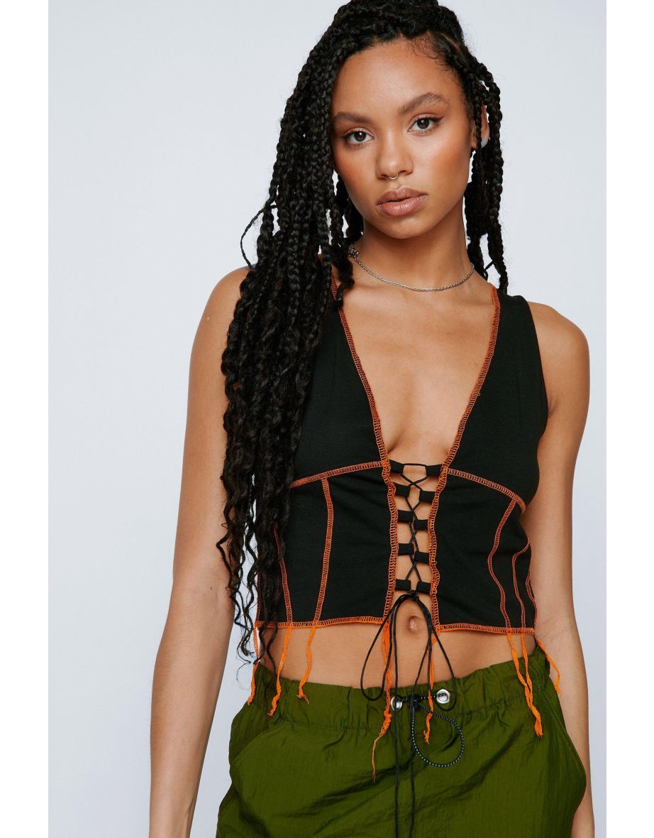 Contrast Stitch Detail Lace Up Vest Top