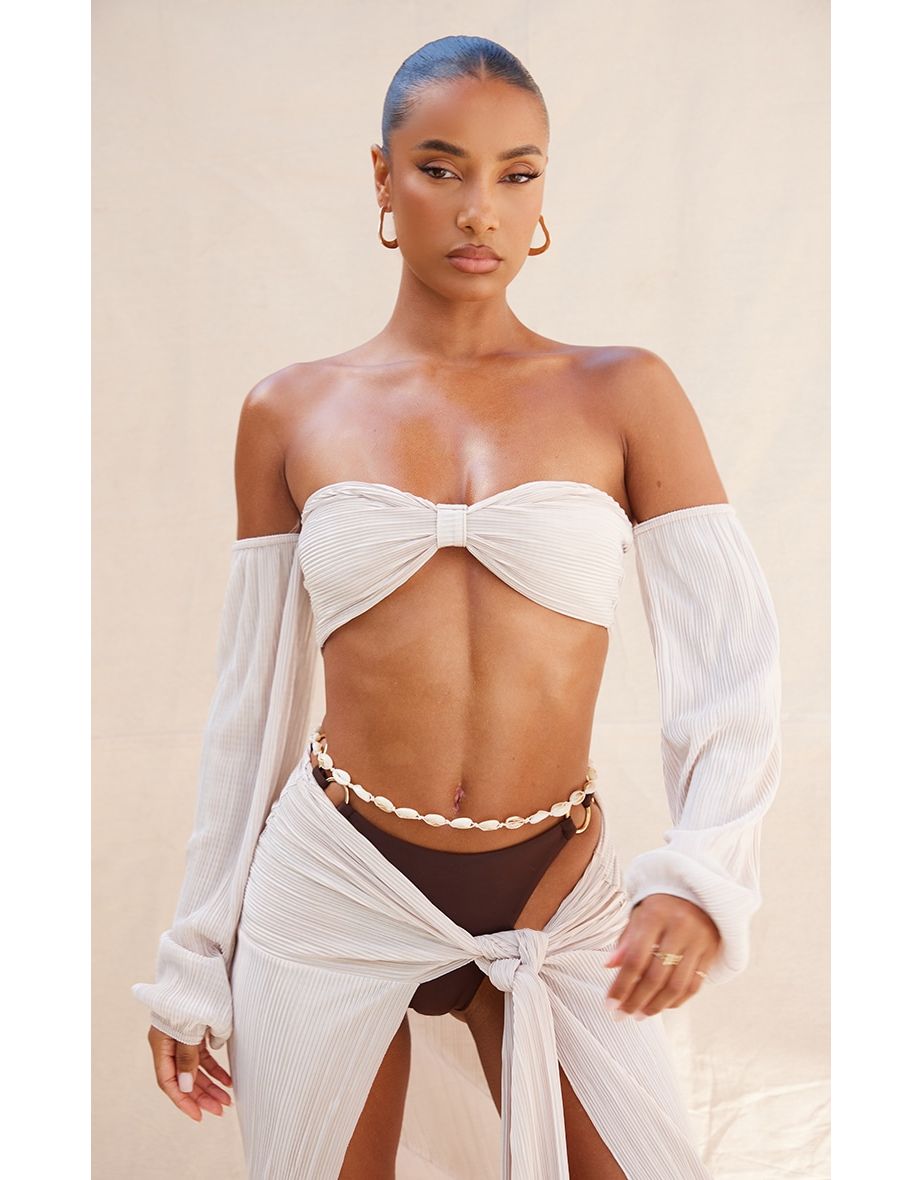 Long sleeve bardot crop top best sale