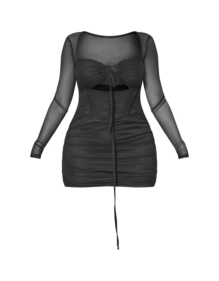 Shape Black Mesh Corset Detail Cut Out Bodycon Dress - 4