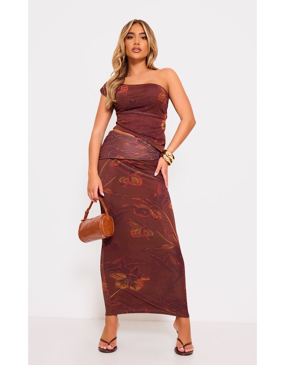 Shop Khaki Floral Print Low Rise Maxi Skirt Online in Bahrain VogaCloset