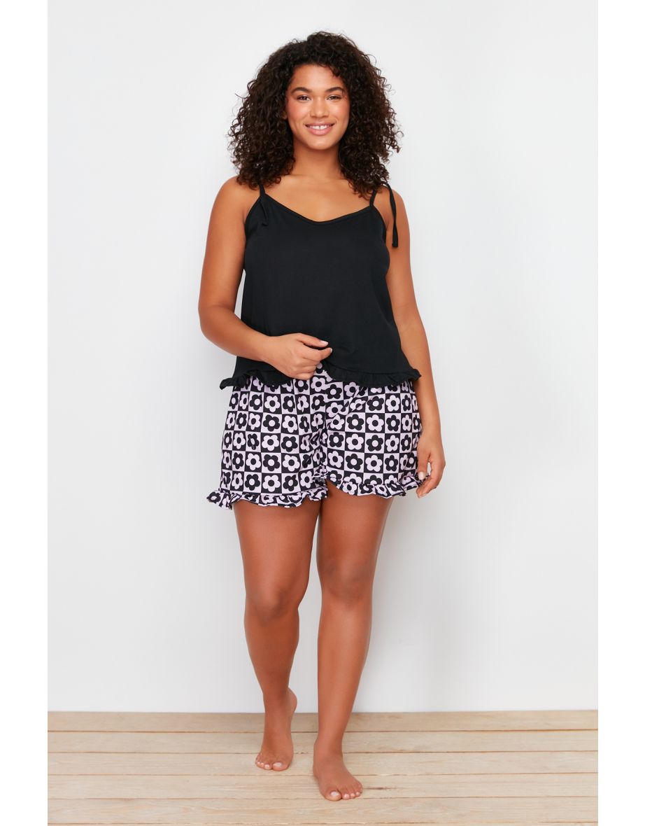 Black Staple Knitted Plus Size Pajamas Set