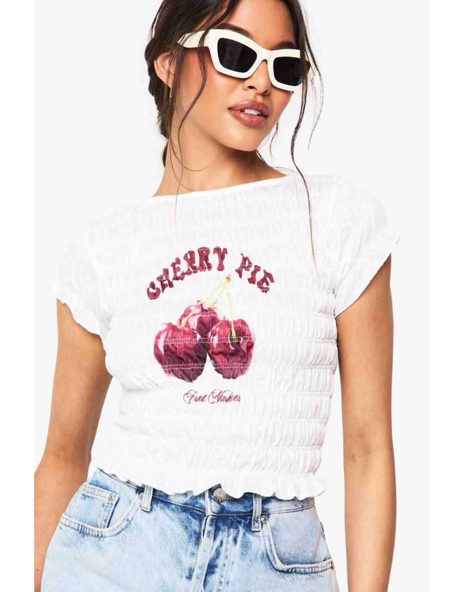 Shirred Cherry Pie Printed Baby T-Shirt - white
