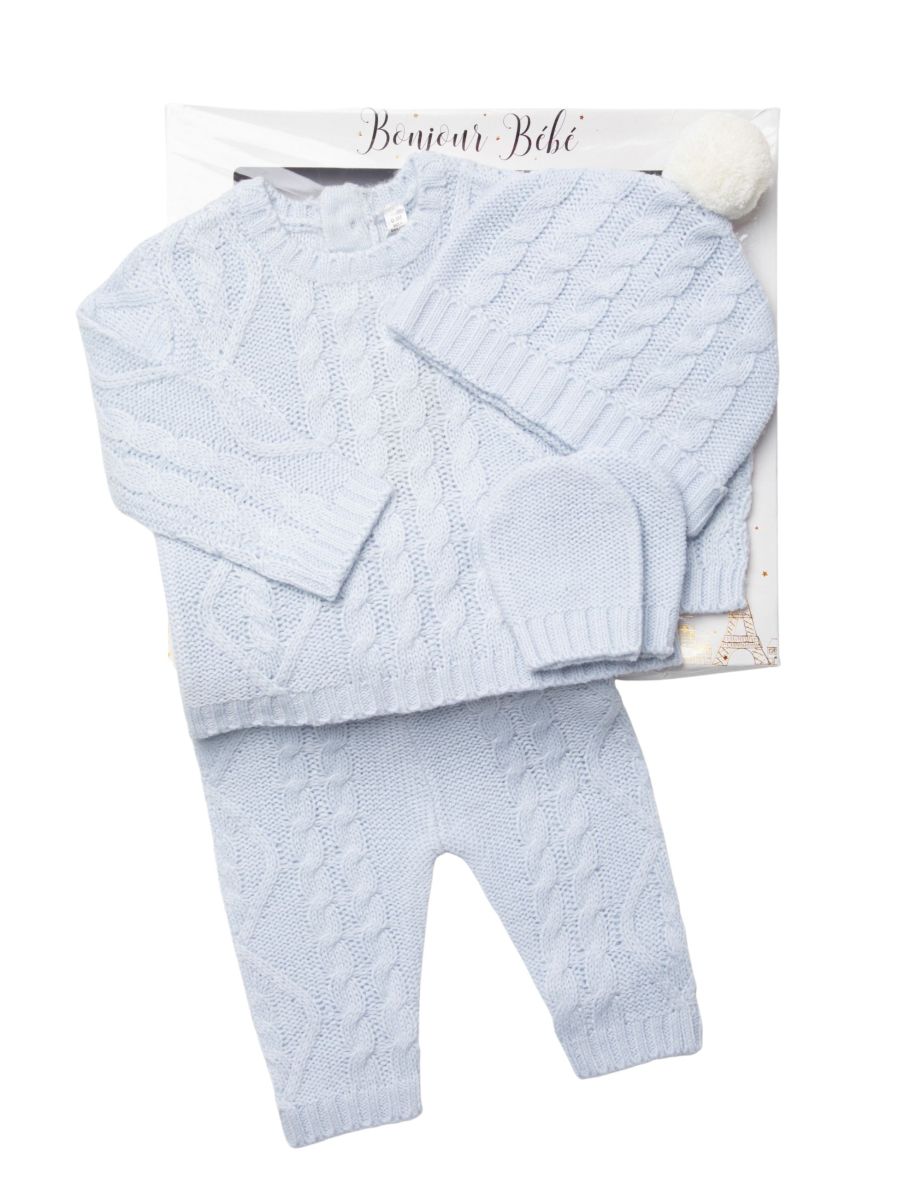 Baby Gift Box - 4 Piece Set Clothes - Nordic Chunky Knit Jumper Trousers Mitts
