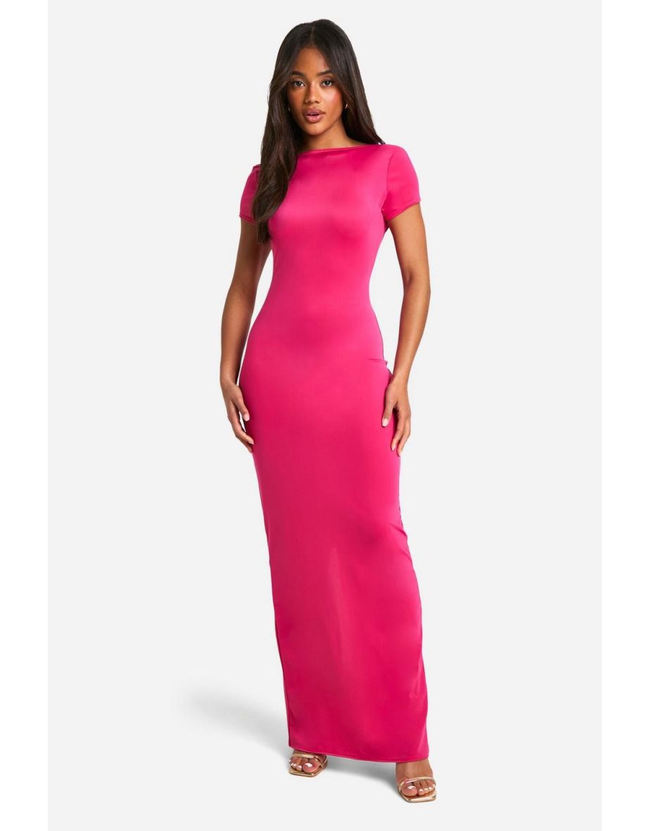 Shop Premium Matt Slinky Cap Sleeve Backless Maxi dress pink Online in Bahrain VogaCloset