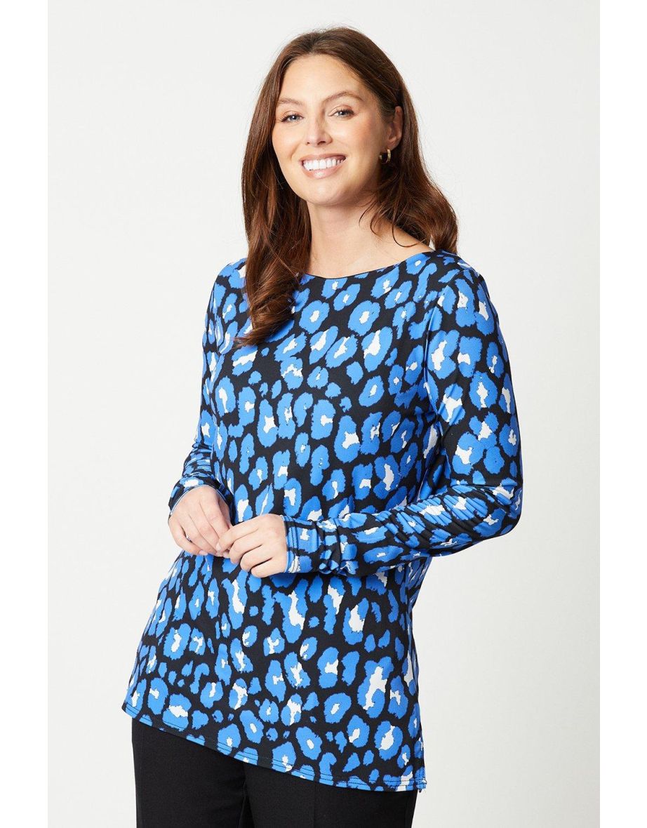 Tall Blue Animal Print Long Sleeve Top