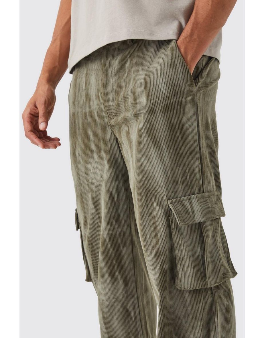 Fixed Waist Relaxed Tie Dye Cargo Cord Trouser - sage - 2