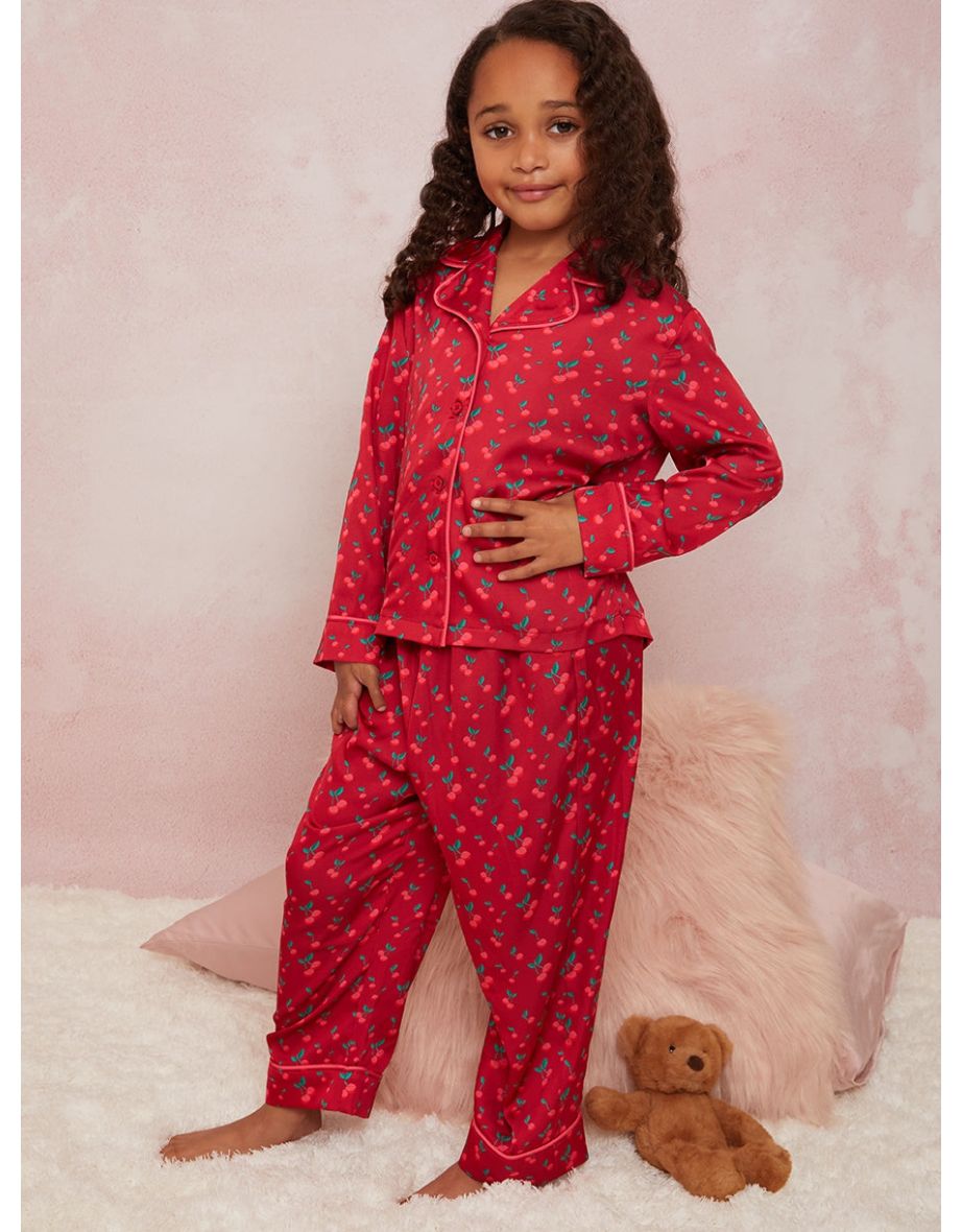 Girls Cherry Pyjama Set in Red