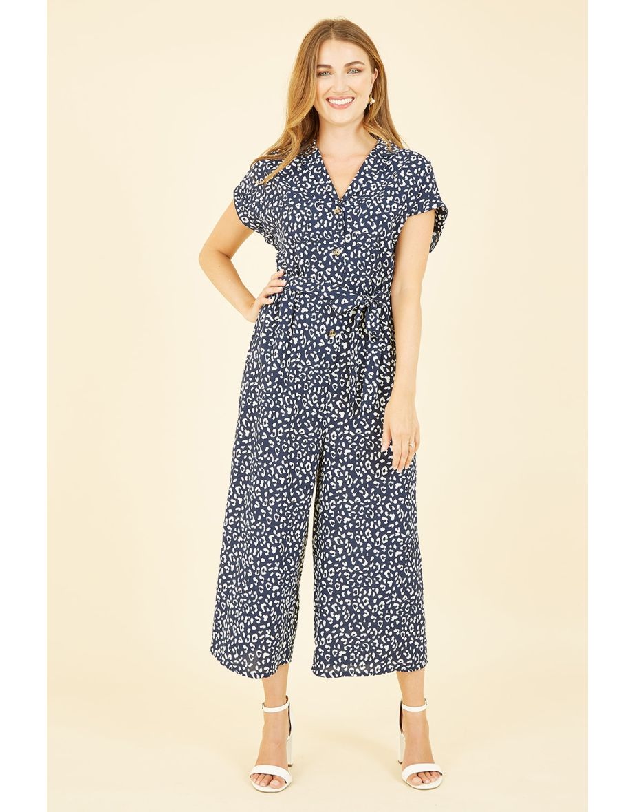 Yumi Navy Animal Print Culotte Jumpsuit - 4