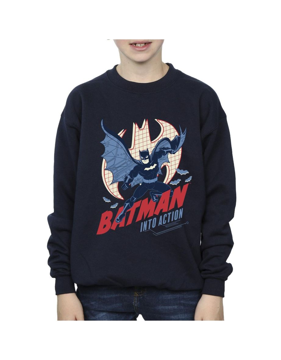 DC Comics Boys Batman Into Action Sweatshirt - Navy Blue - 2