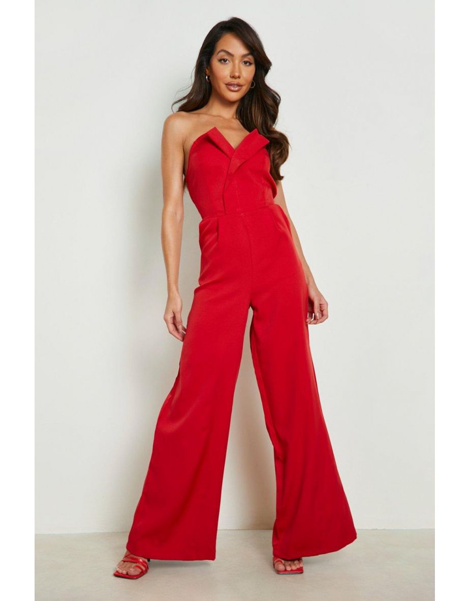 Bandeau Tailored Wide Leg Jumpsuit - red