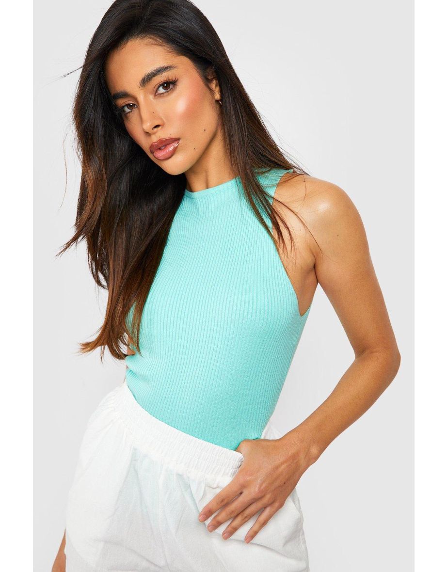 Racer Rib Knit Vest - aqua