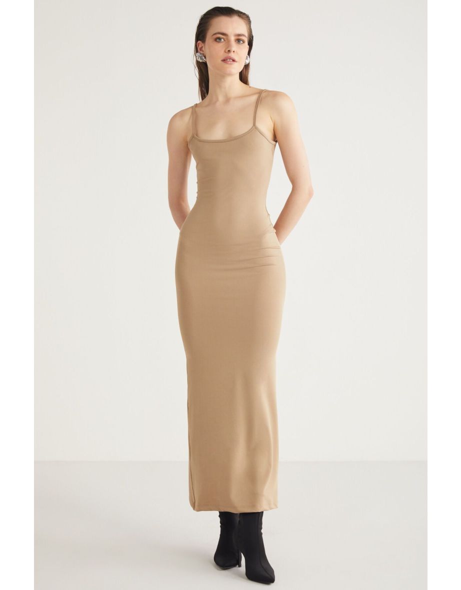 Chasıty Women's Semi-Shiny Fabric Stretchy Body-fitting Dress