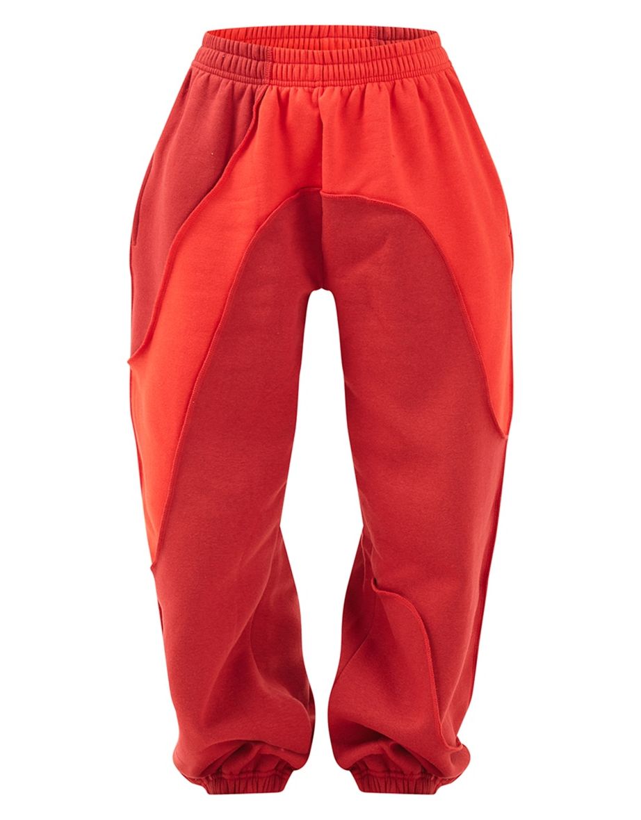 Red Colour Block Sweat Cuffed Oversized Joggers - 4
