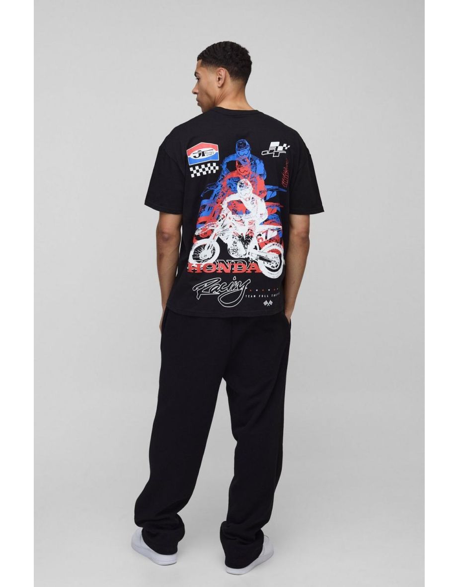 Oversized Honda RS JT Racing License Printed T-Shirt - black - 2