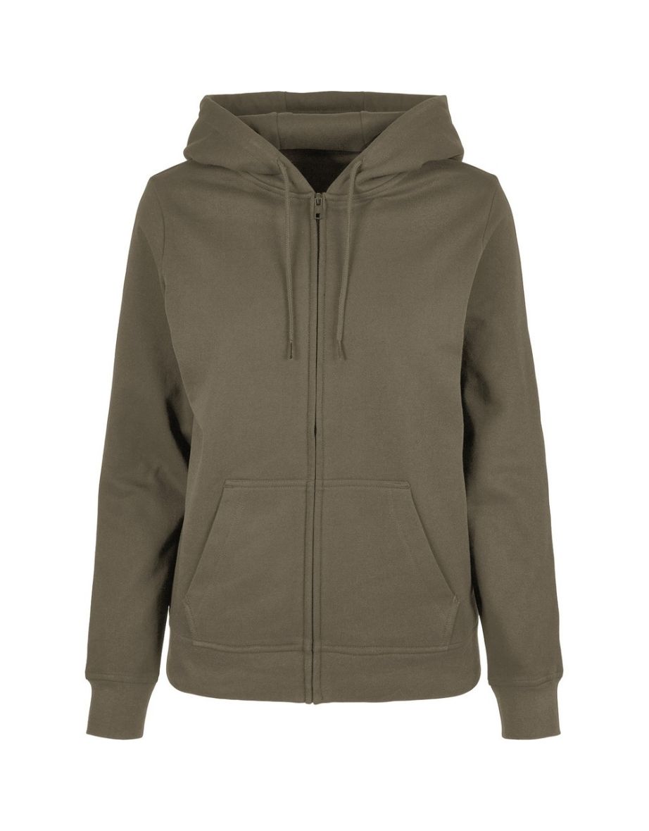 Womens/Ladies Basic Full Zip Hoodie - Olive
